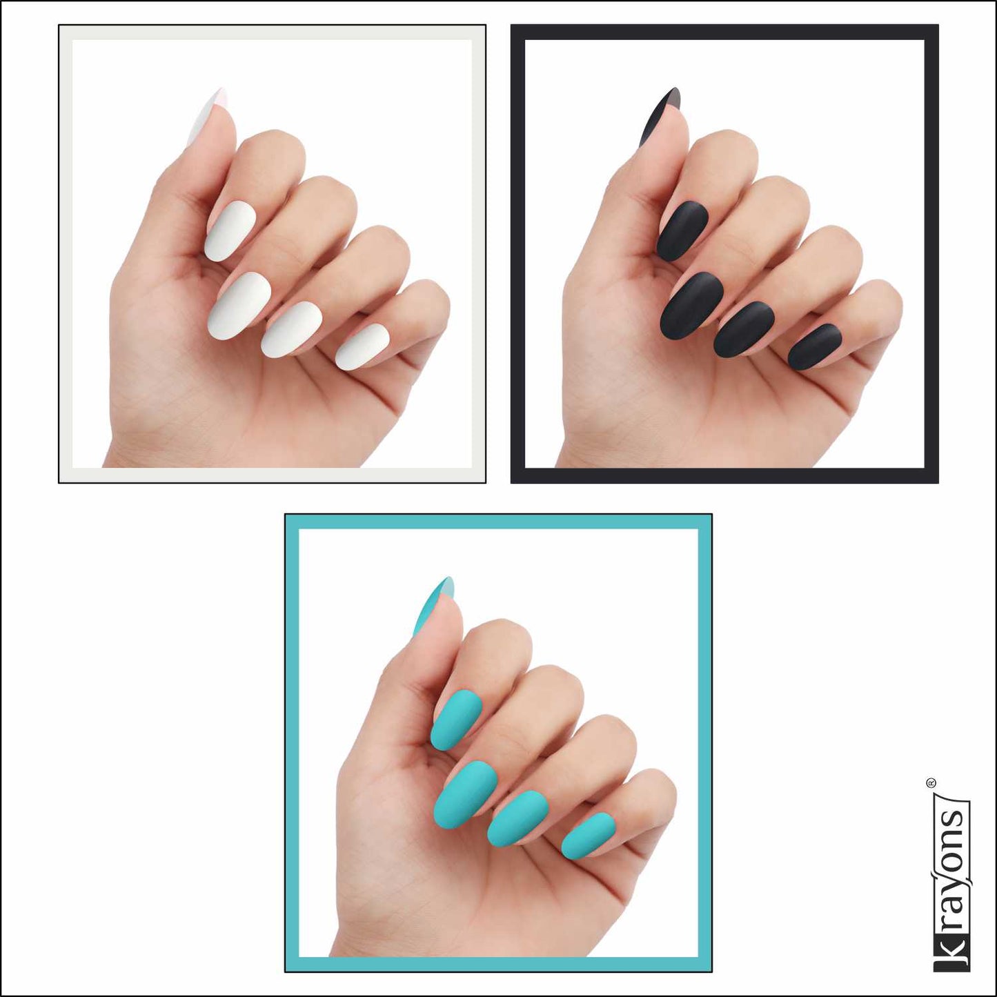 Krayons Cute Super Matte Finish Nail Enamel, Quick Dry, LongLasting, Snow White, Black Magnet, Cyan Matte, 6ml Each (Pack of 3)