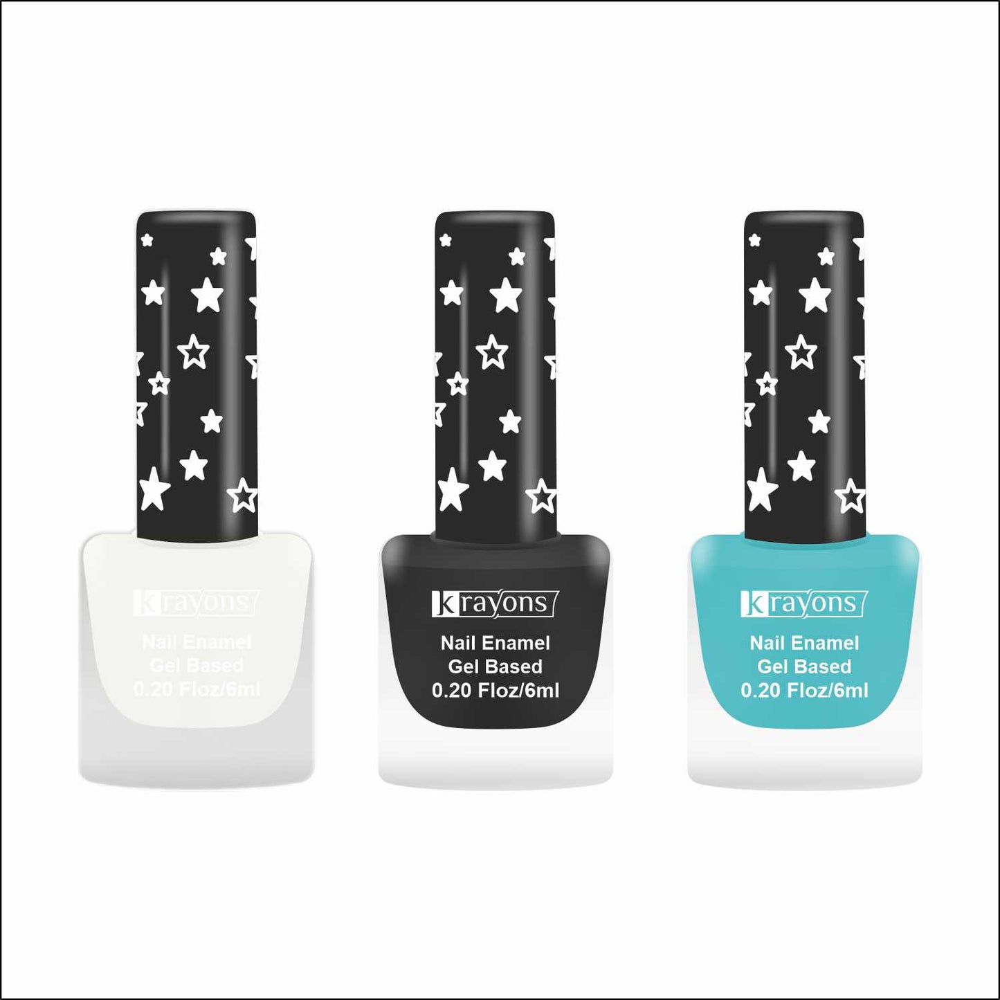 Krayons Cute Super Matte Finish Nail Enamel, Quick Dry, LongLasting, Snow White, Black Magnet, Cyan Matte, 6ml Each (Pack of 3)