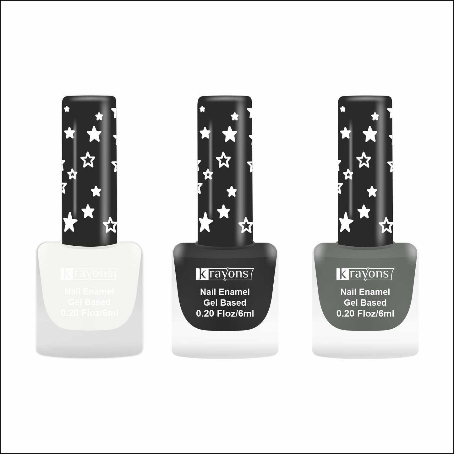 Krayons Cute Super Matte Finish Nail Enamel, Quick Dry, LongLasting, Snow White, Black Magnet, Charcoal Grey, 6ml Each (Pack of 3)