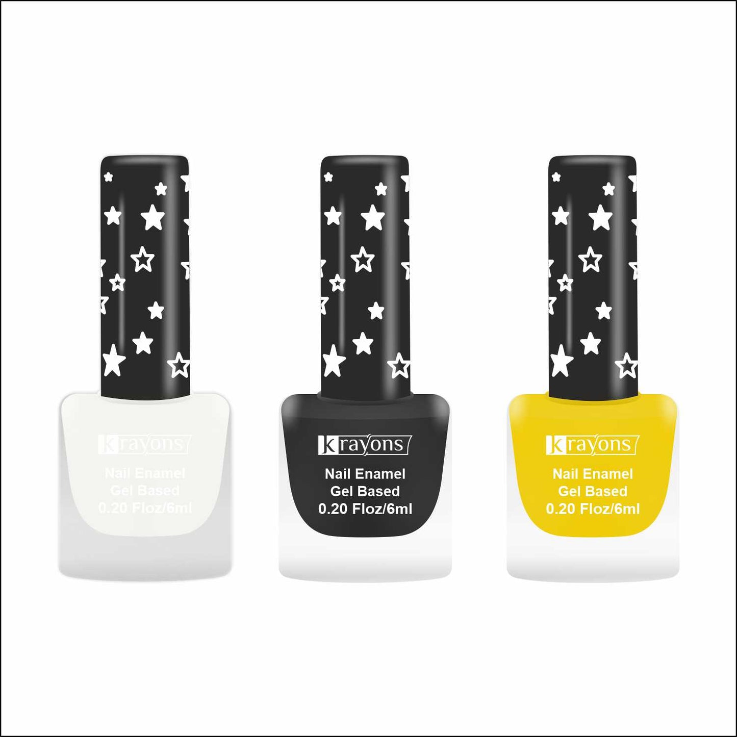 Krayons Cute Super Matte Finish Nail Enamel, Quick Dry, LongLasting, Snow White, Black Magnet, Lemon Yellow, 6ml Each (Pack of 3)