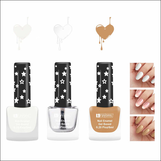 Krayons Cute Super Matte Finish Nail Enamel, Quick Dry, LongLasting, Snow White, Top Coat, Golden Matte, 6ml Each (Pack of 3)
