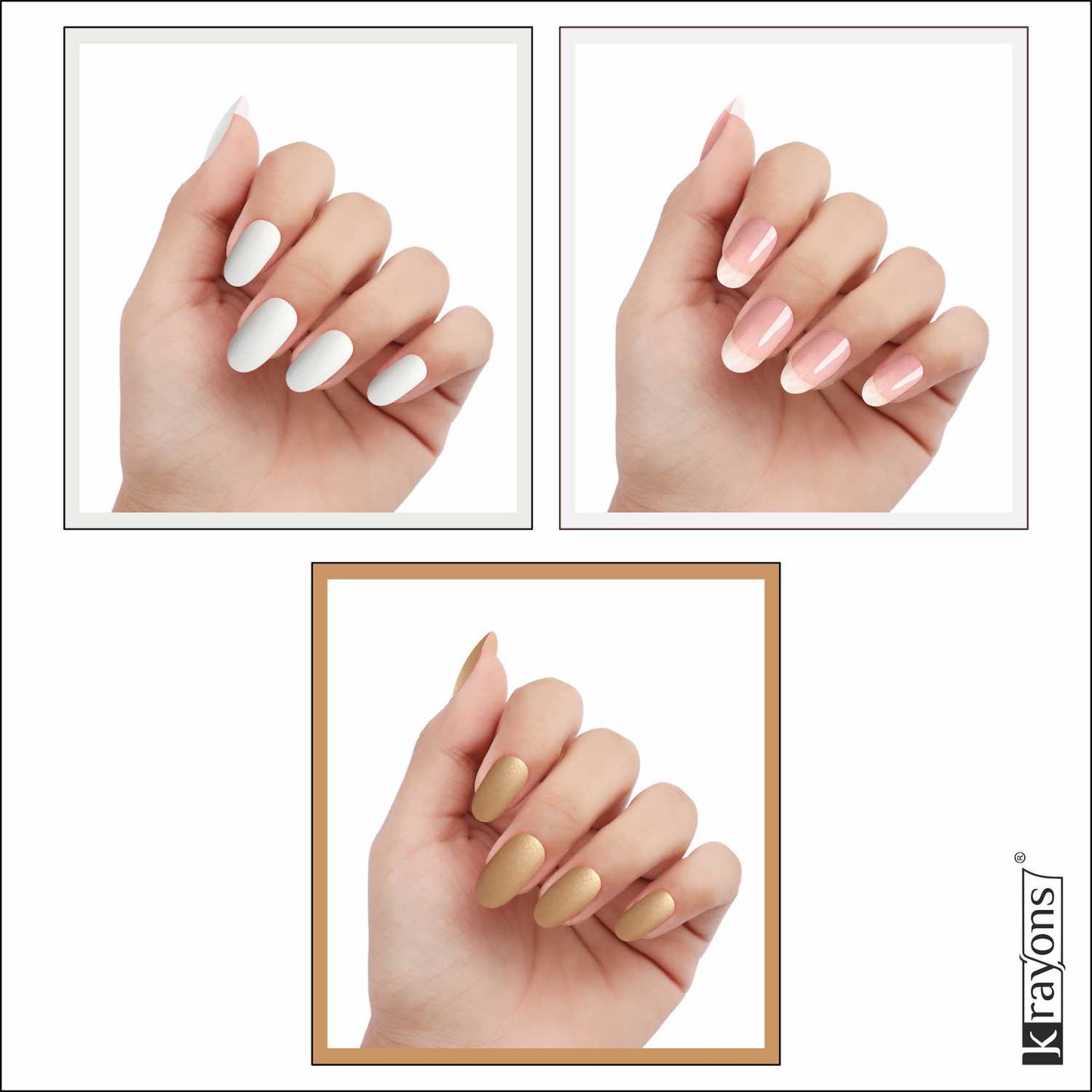 Krayons Cute Super Matte Finish Nail Enamel, Quick Dry, LongLasting, Snow White, Top Coat, Golden Matte, 6ml Each (Pack of 3)