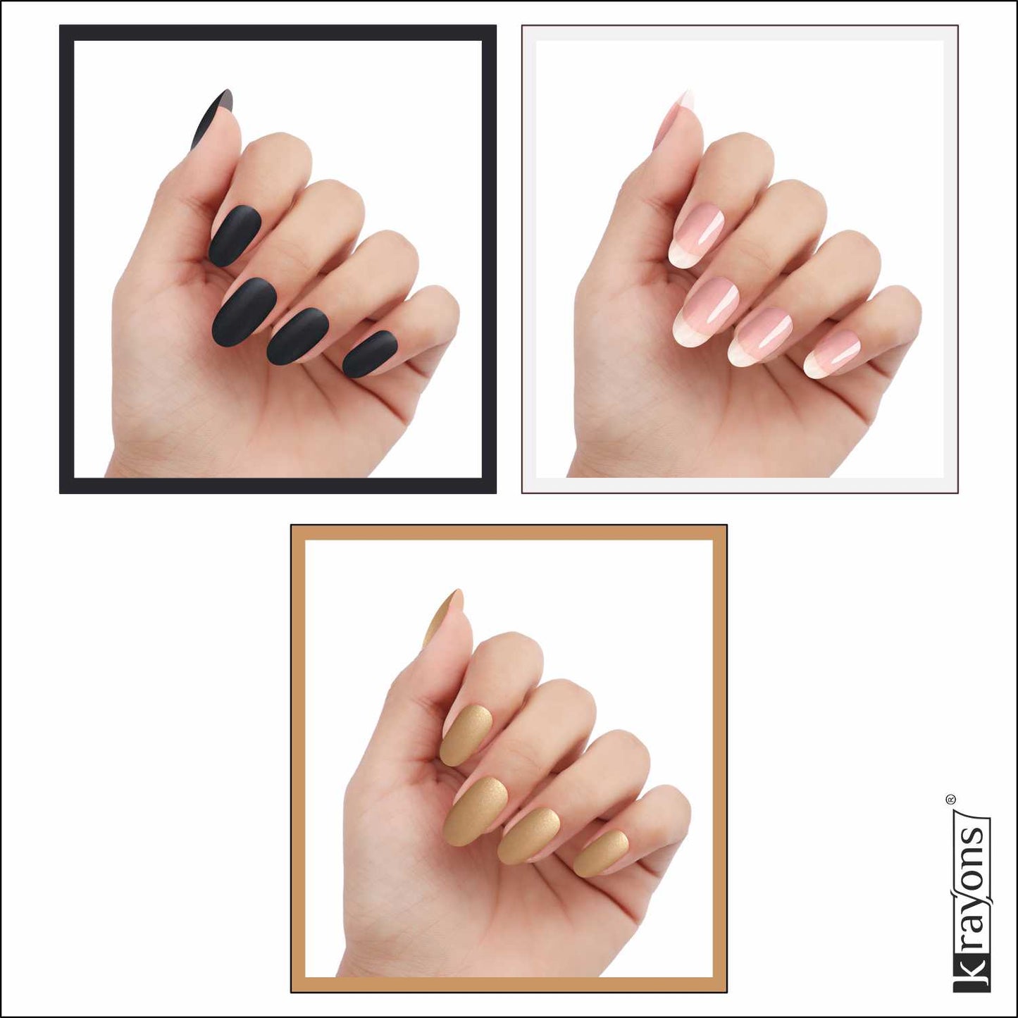 Krayons Cute Super Matte Finish Nail Enamel, Quick Dry, LongLasting, Black Magnet, Top Coat, Golden Matte, 6ml Each (Pack of 3)