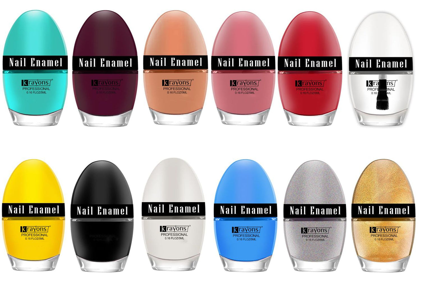 Krayons Professional Glossy Nail Paint, 5ml Each, Pack of 12 (Combo-2)