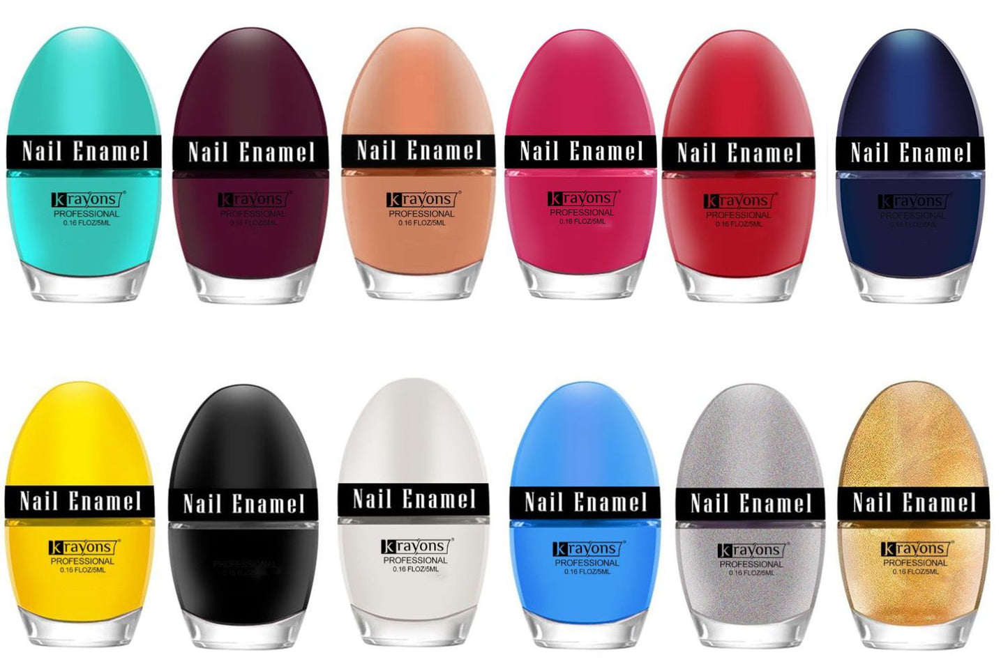 Krayons Professional Glossy Nail Paint, 5ml Each, Pack of 12 (Combo-4)