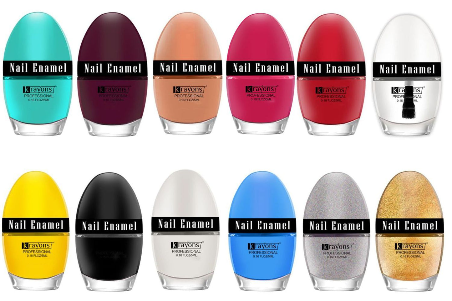Krayons Professional Glossy Nail Paint, 5ml Each, Pack of 12 (Combo-3)
