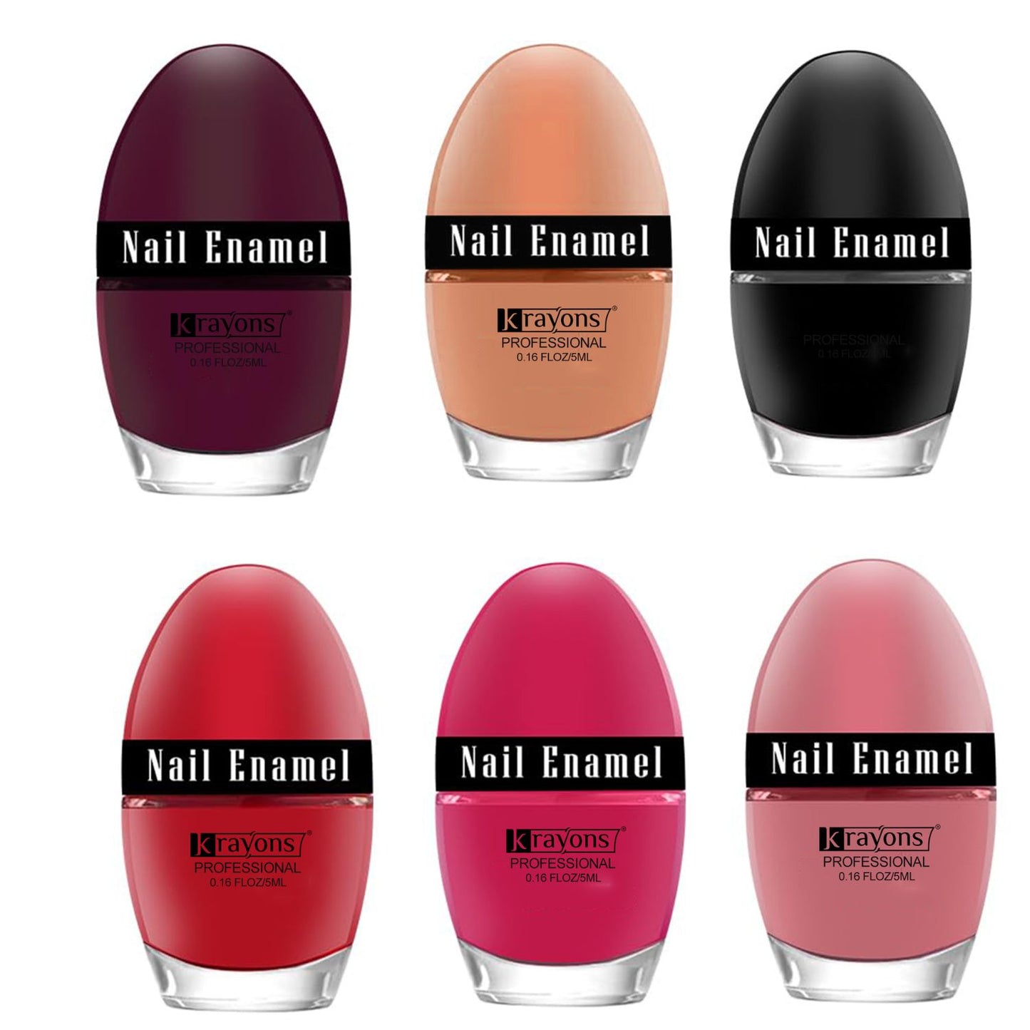 Krayons Professional Glossy Nail Paint, 5ml Each, Pack of 6 (Multicolor-11)
