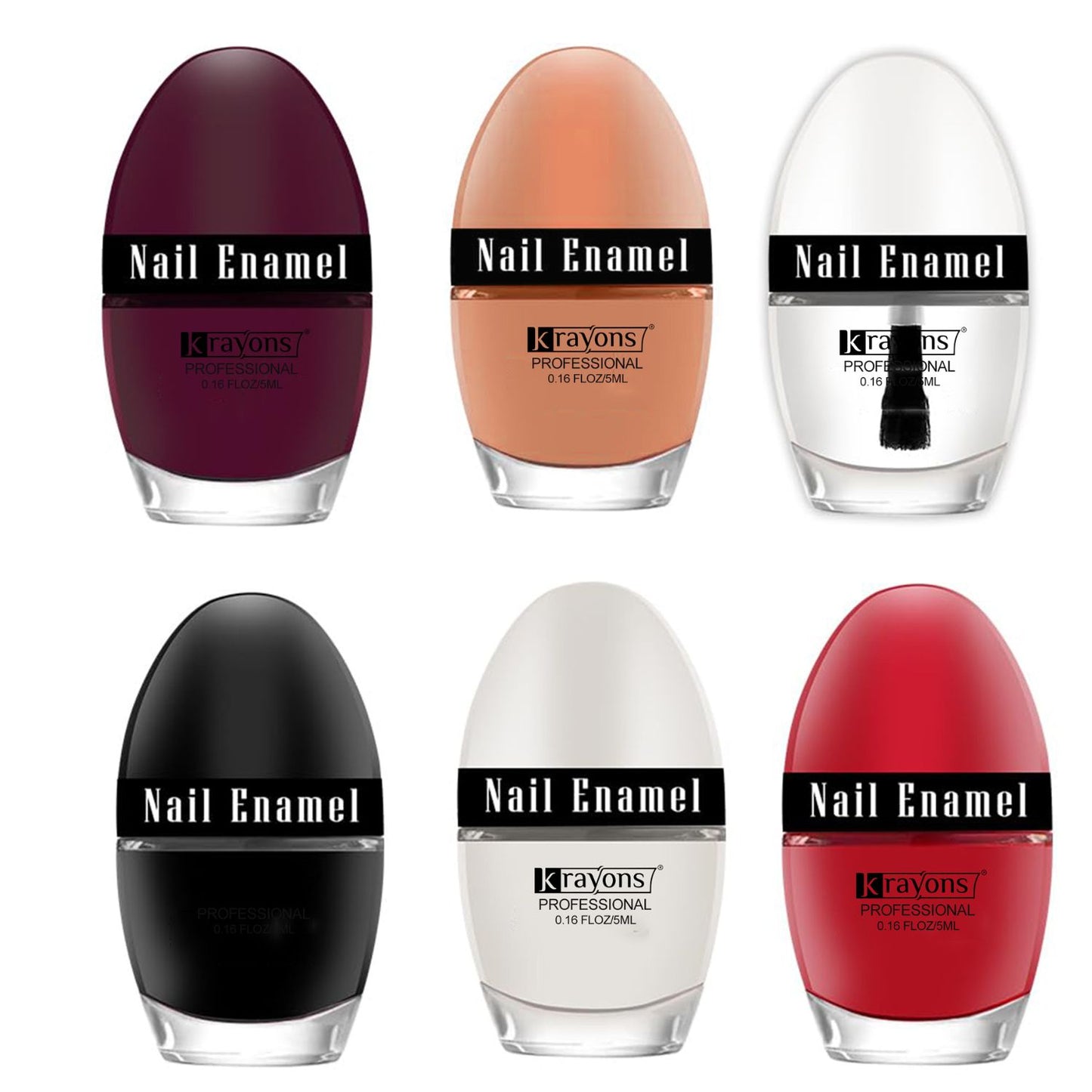 Krayons Professional Glossy Nail Paint, 5ml Each, Pack of 6 (Multicolor-8)