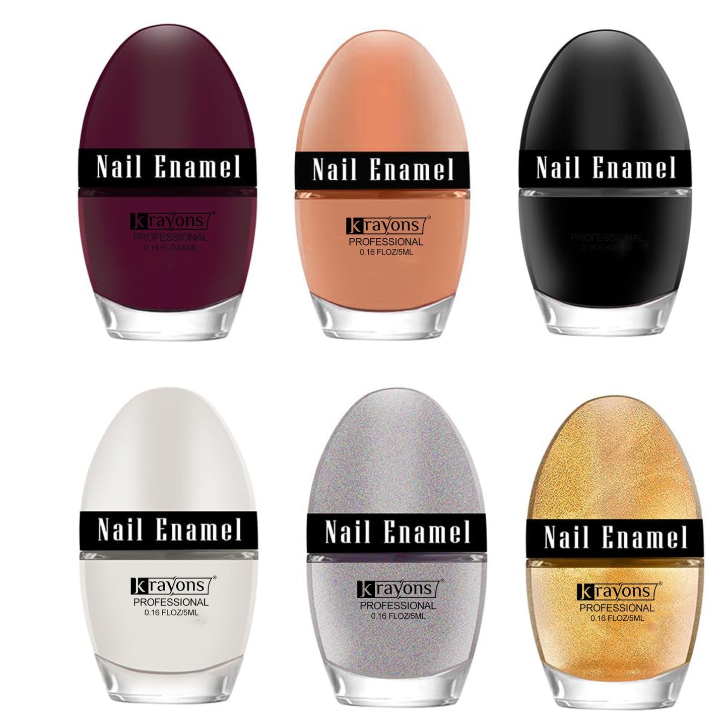 Krayons Professional Glossy Nail Paint, 5ml Each, Pack of 6 (Multicolor-3)