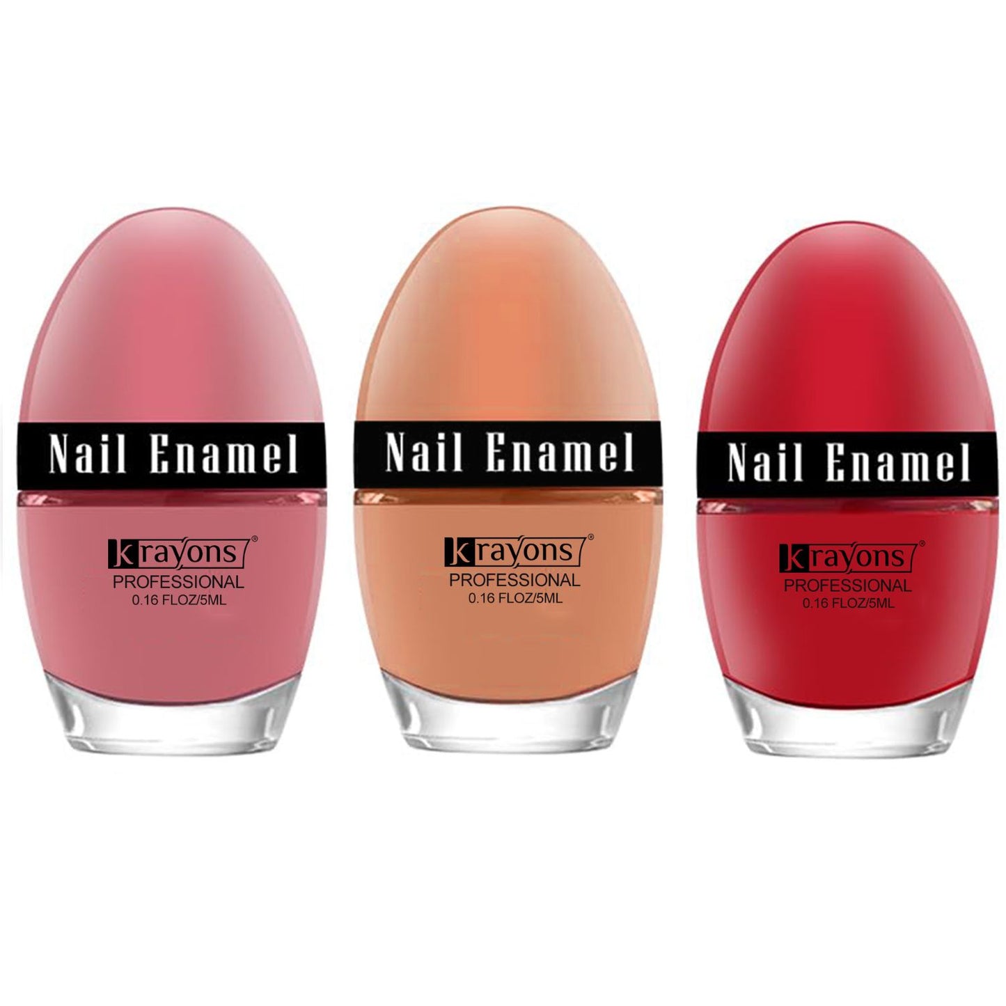 Krayons Professional Glossy Nail Paint, 5ml Each, Pack of 3 (Peach Pink, Nude Beige, Blood Red)
