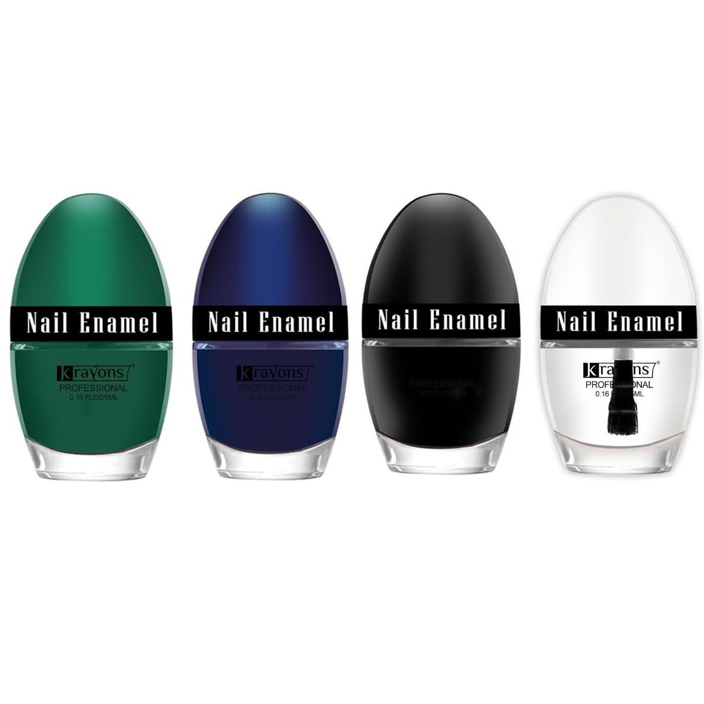 Krayons Professional Glossy Nail Paint, 5ml Each, Pack of 4 (Dark Green, Blue Ink, Black Shadow, Top Coat)