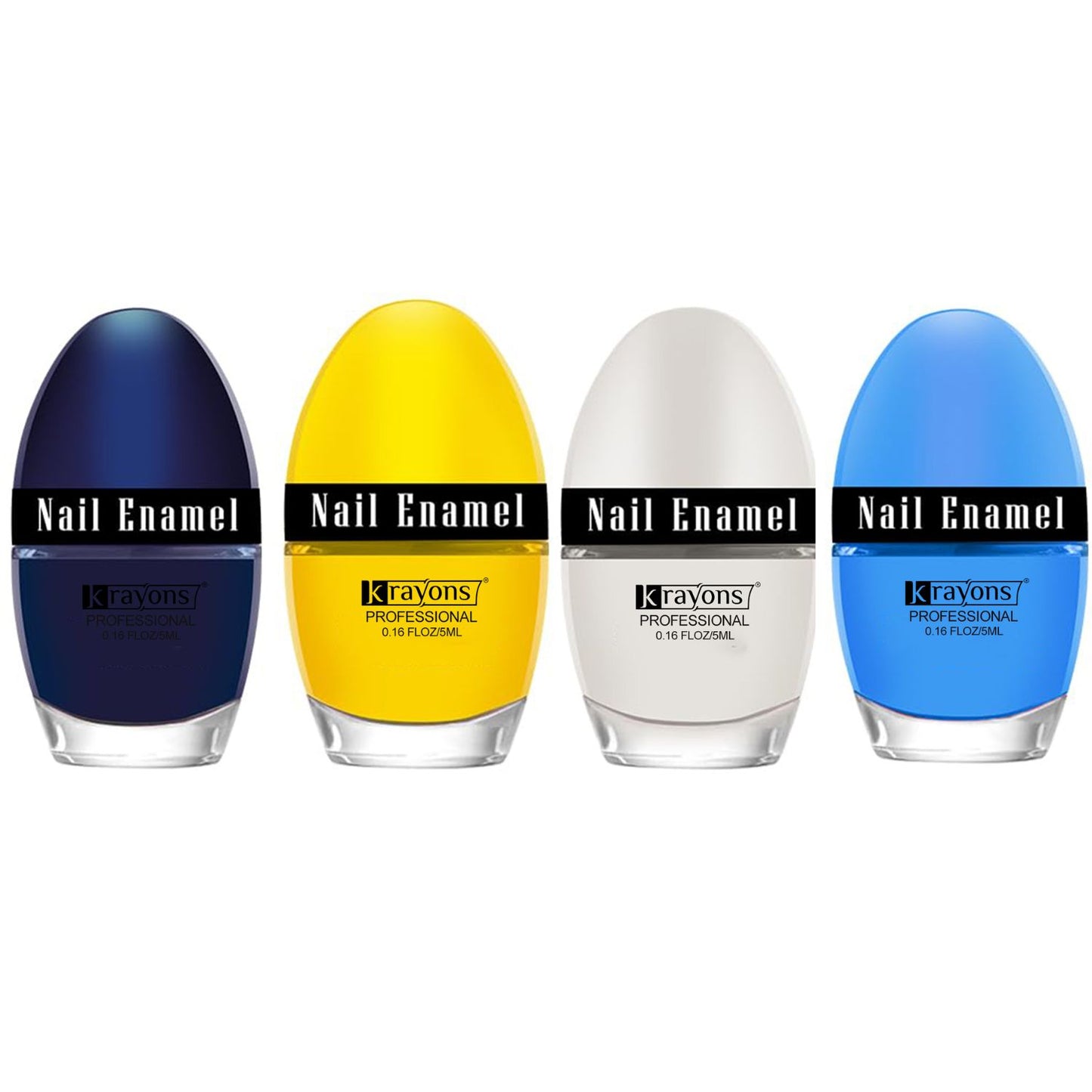 Krayons Professional Glossy Nail Paint, 5ml Each, Pack of 4 (Blue Ink, Lemon Yellow, White Snow, Baby Blue)