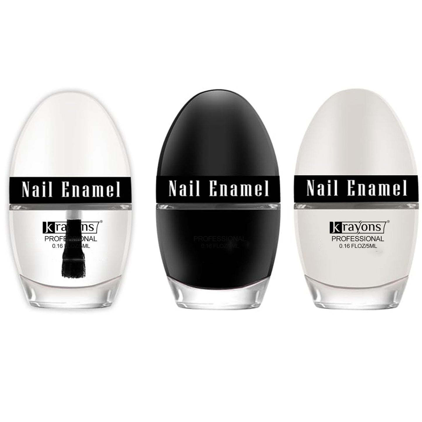 Krayons Professional Glossy Nail Paint, 5ml Each, Pack of 3 (Silver Glitter, Black Shadow, White Snow)