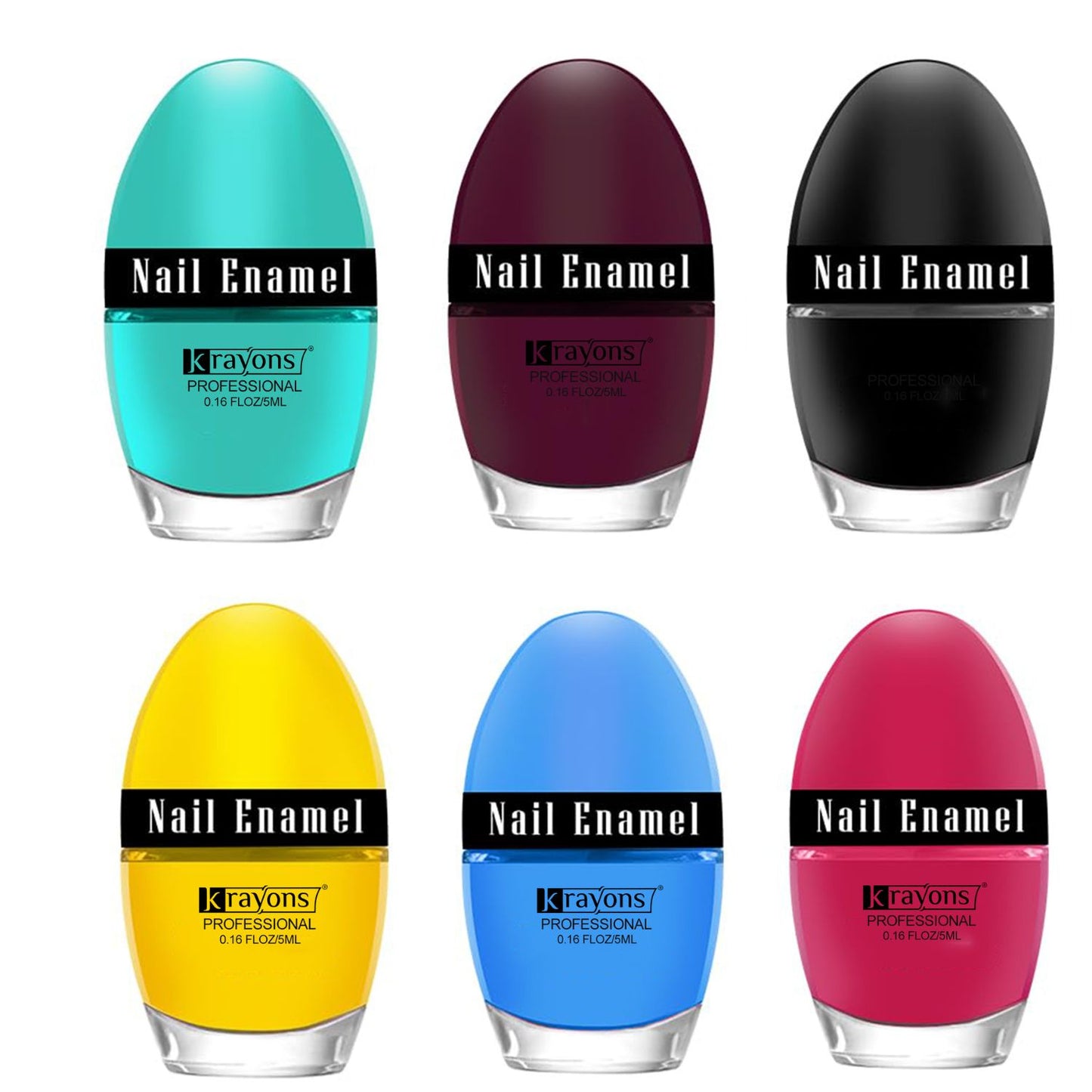 Krayons Professional Glossy Nail Paint, 5ml Each, Pack of 6 (Multicolor-20)