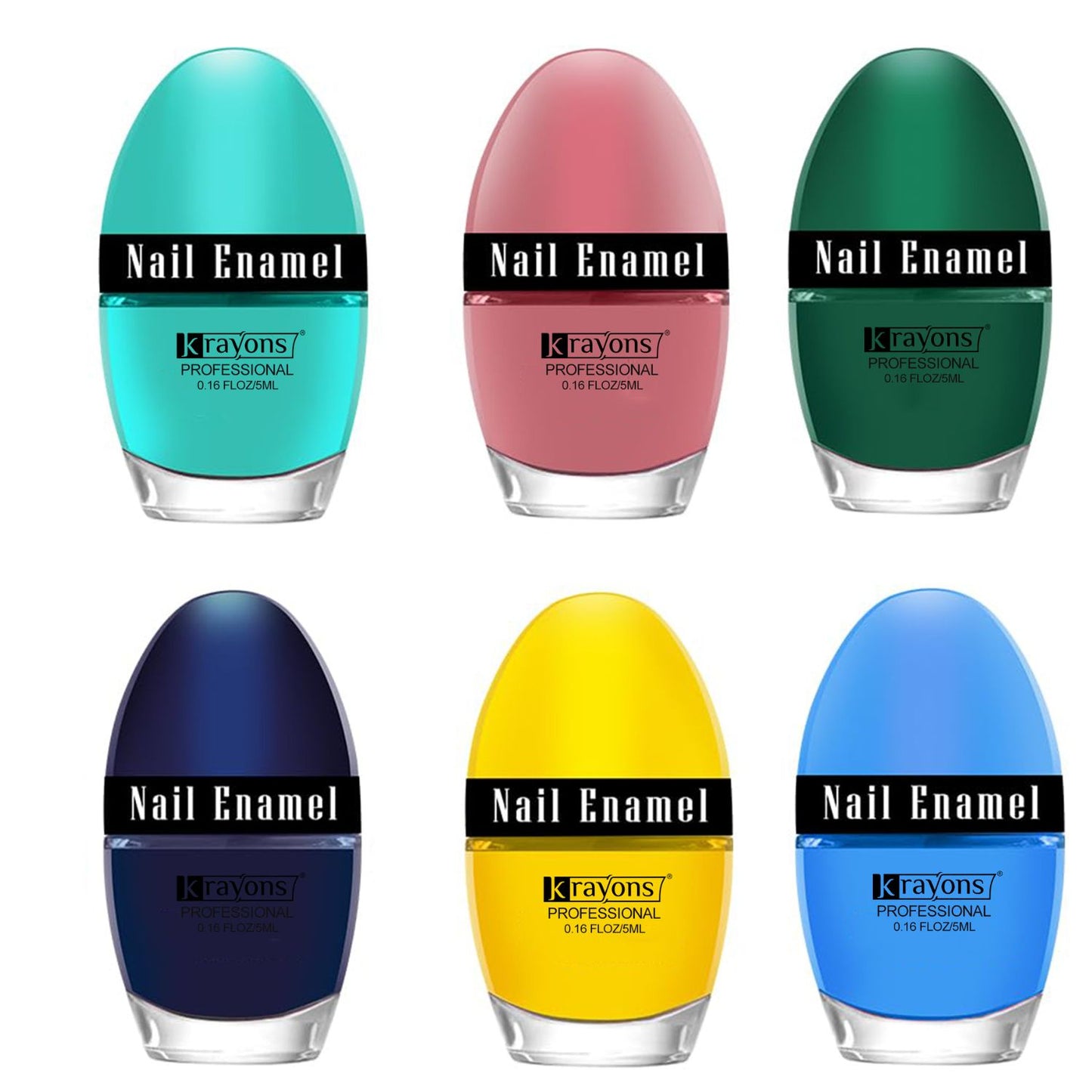 Krayons Professional Glossy Nail Paint, 5ml Each, Pack of 6 (Multicolor-5)