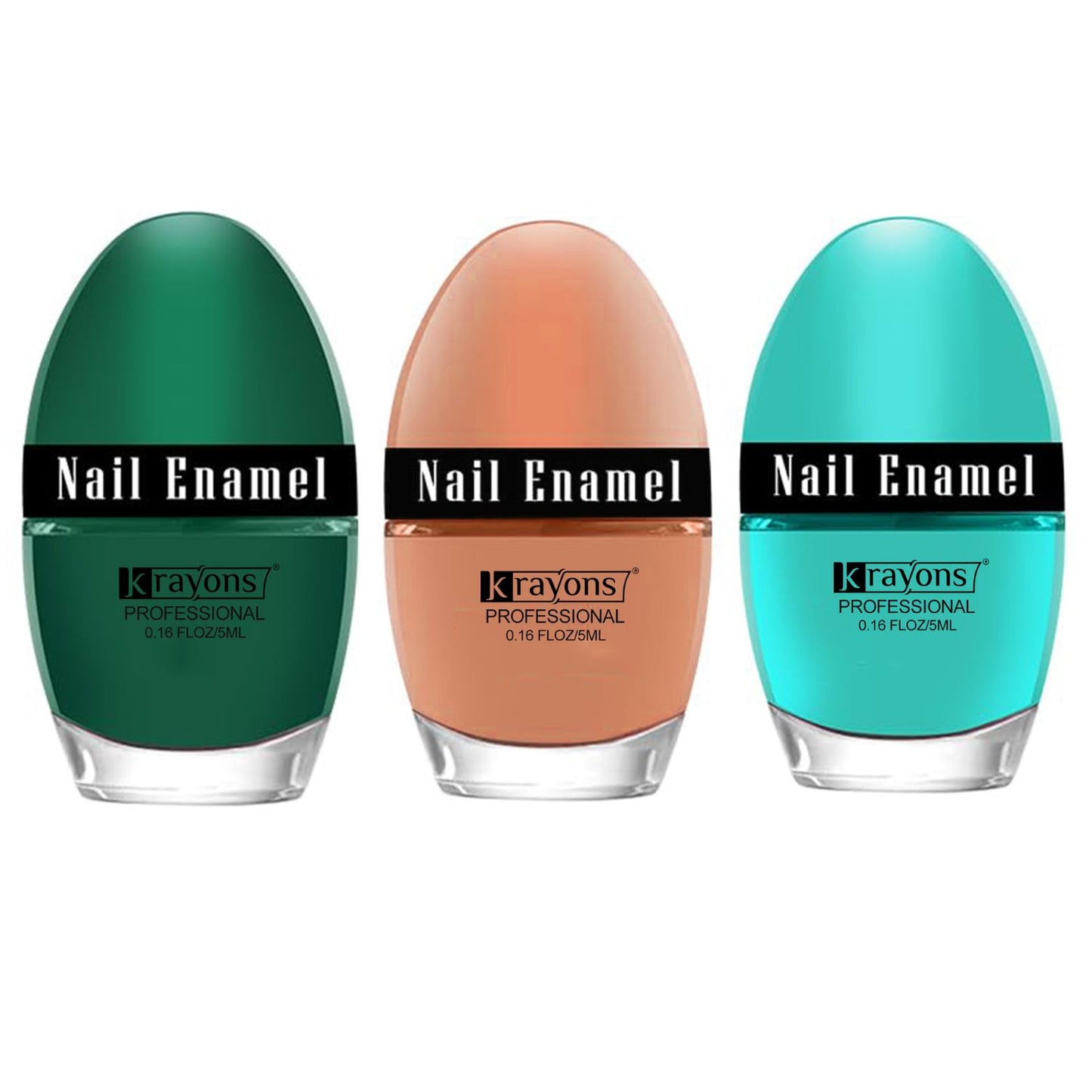 Krayons Professional Glossy Nail Paint, 5ml Each, Pack of 3 (Cyan, Nude Beige, Dark Green)