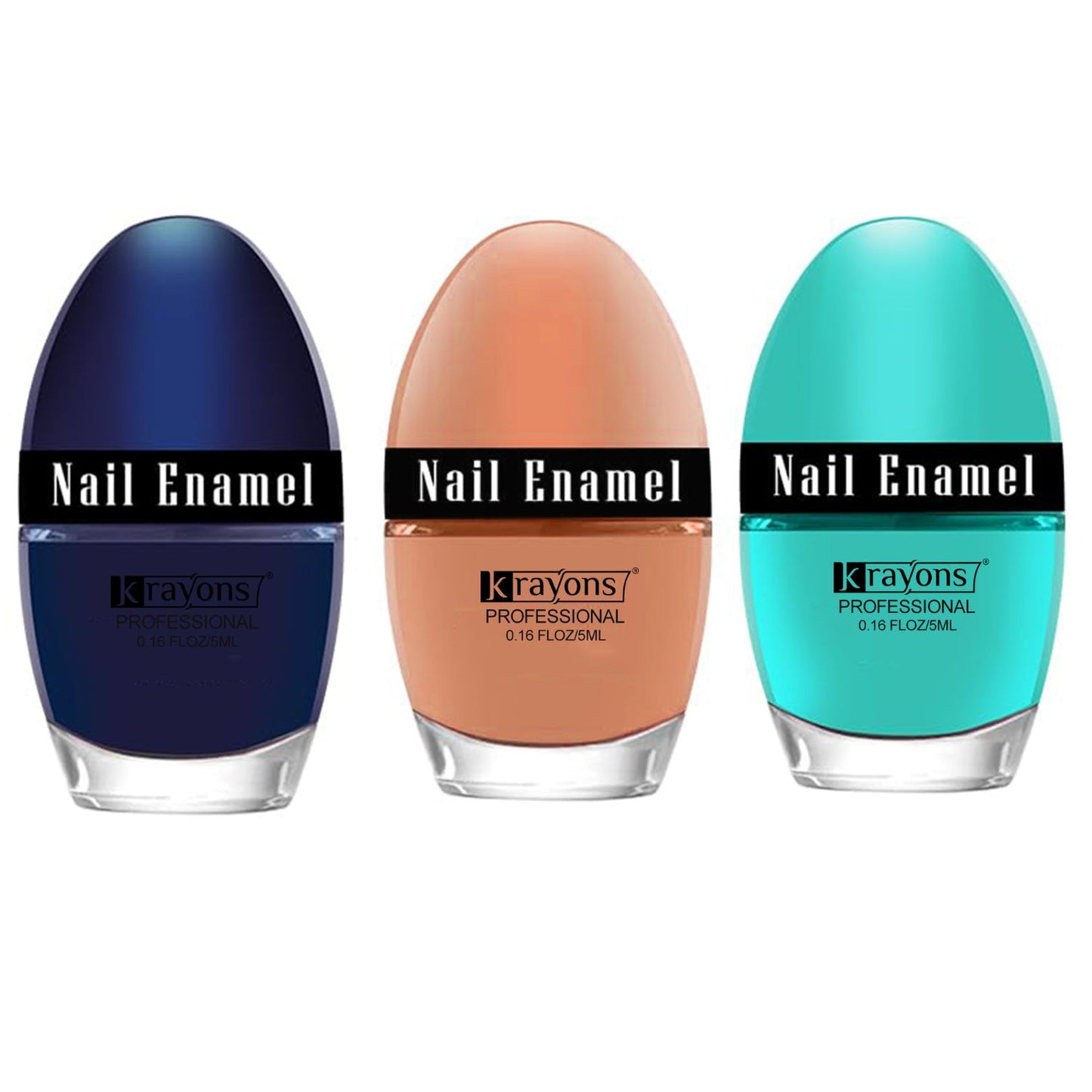 Krayons Professional Glossy Nail Paint, 5ml Each, Pack of 3 (Cyan, Nude Beige, Blue Ink)