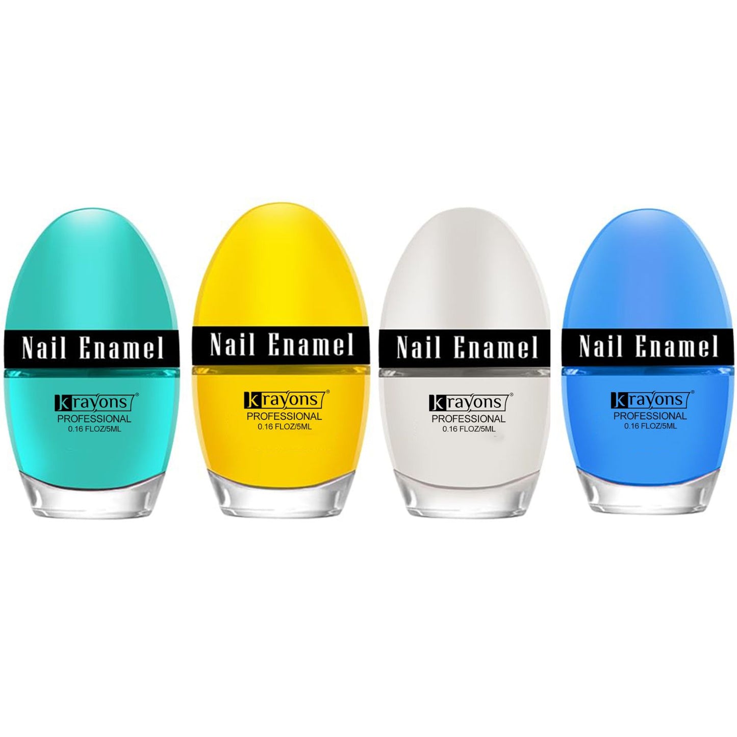 Krayons Professional Glossy Nail Paint, 5ml Each, Pack of 4 (Cyan, Lemon Yellow, White Snow, Baby Blue)