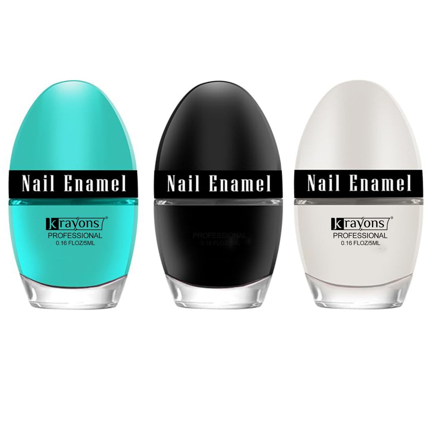 Krayons Professional Glossy Nail Paint, 5ml Each, Pack of 3 (Cyan, Black Shadow, White Snow)