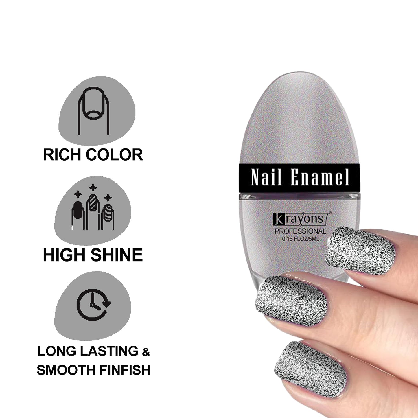 Krayons Professional Glossy Nail Paint, 5ml Each, Pack of 3 (Black Shadow, Silver Glitter, Golden Glitter)