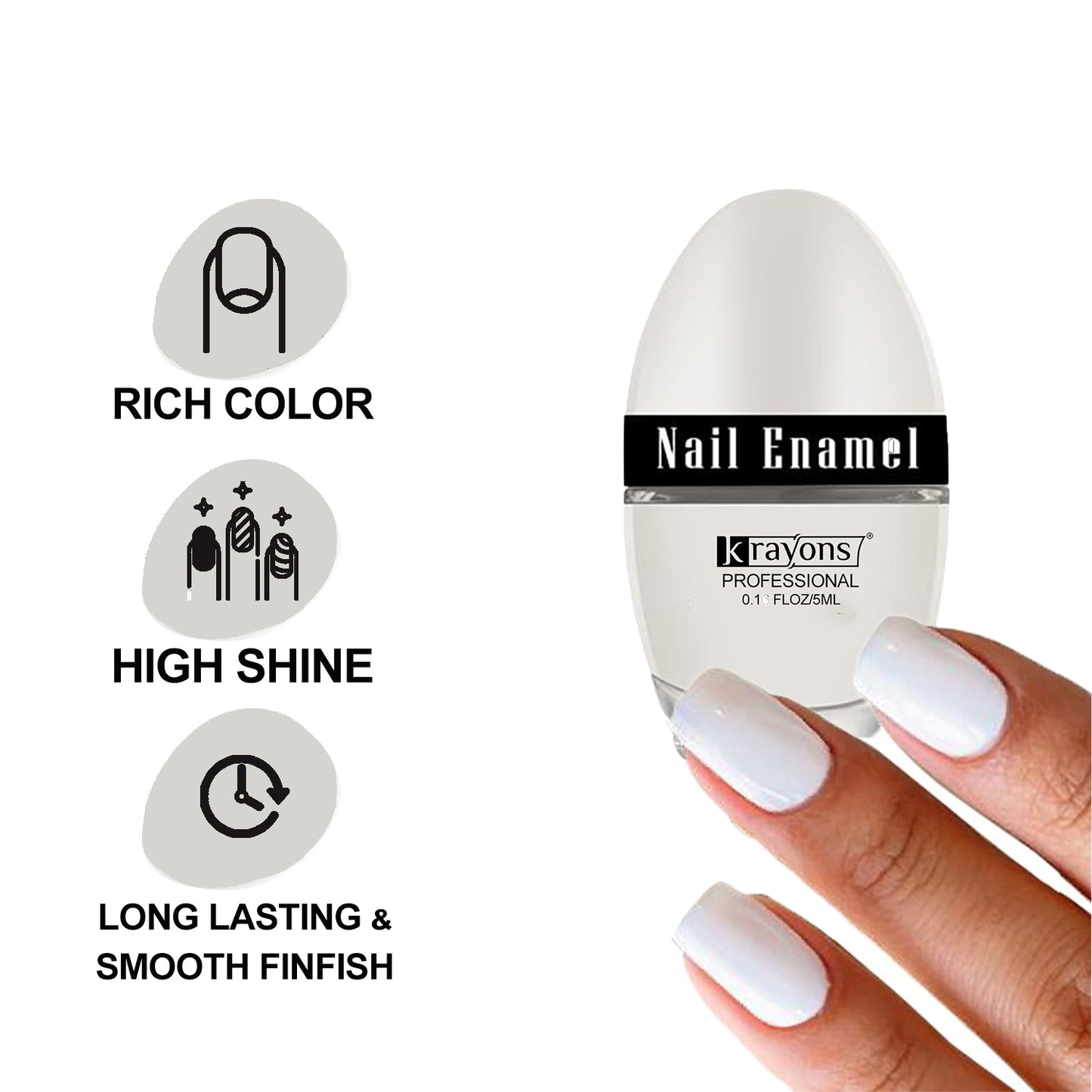 Krayons Professional Glossy Nail Paint, 5ml Each, Pack of 3 (Black Shadow, White Snow, Silver Glitter)