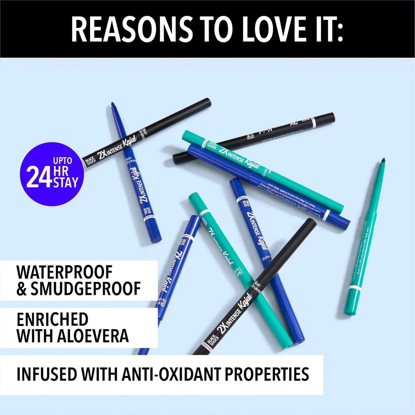 Blue Heaven 2x Intense Kajal Pencil, Black Shock,(Pack of 1)