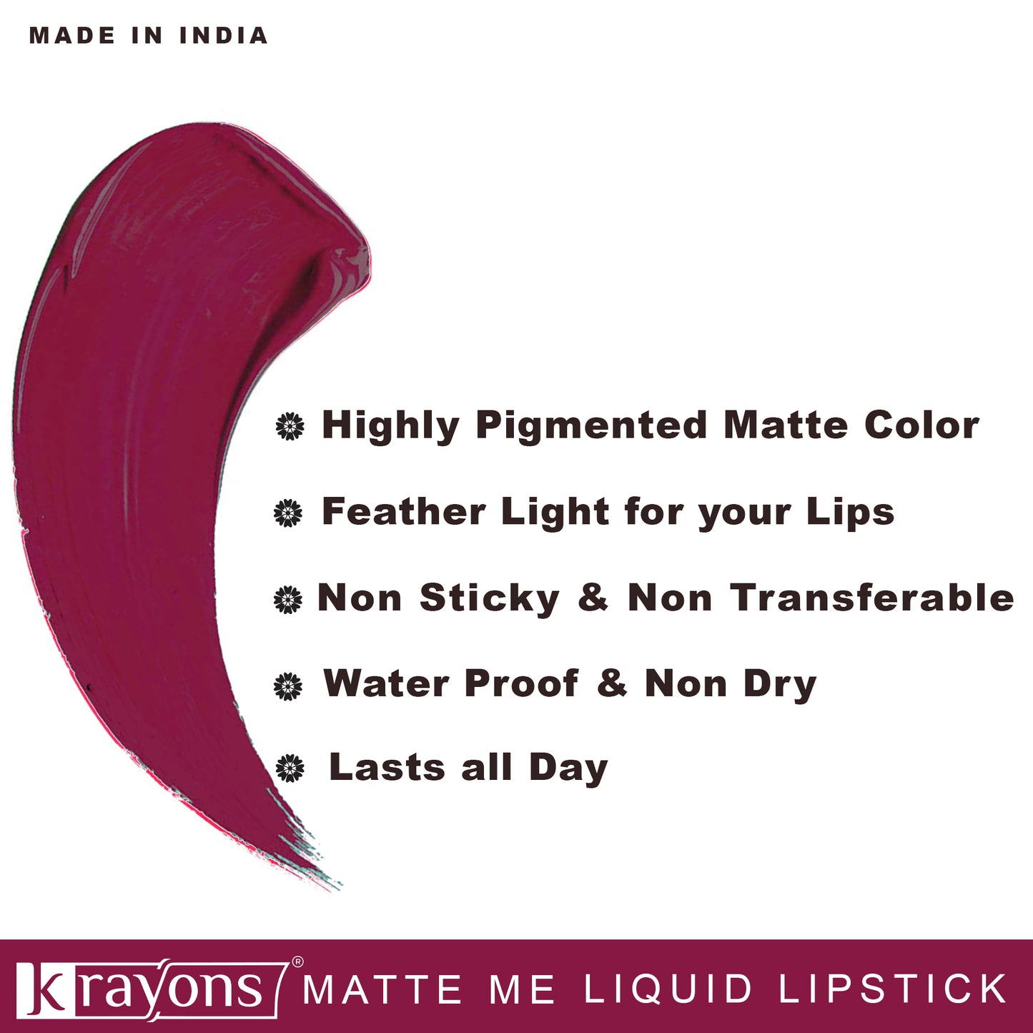 Krayons Matte Me Ultra Smooth Matte Liquid Lip Color, Mask Proof, Waterproof, Longlasting, 5ml (Wow Pink)