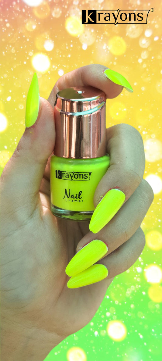 Krayons Crazy Gel Nail Enamel, Neon Yellow, Waterproof, Smudgeproof, Longlasting, 8ml