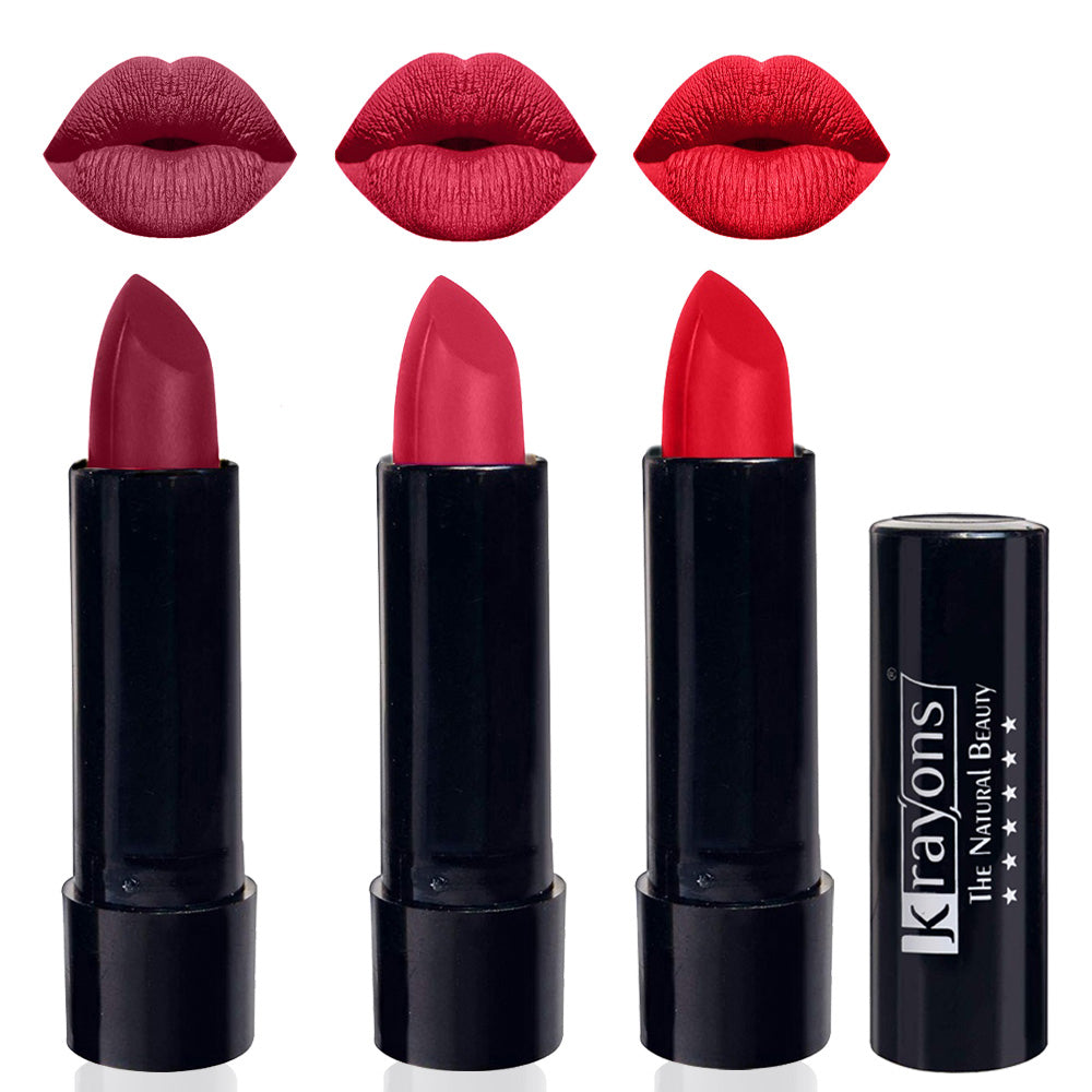 Krayons Cute Matte Lipstick, Waterproof, Longlasting, 3.5gm Each, Pack of 3 (Shocking Pink, First Crush, Orange Crush)