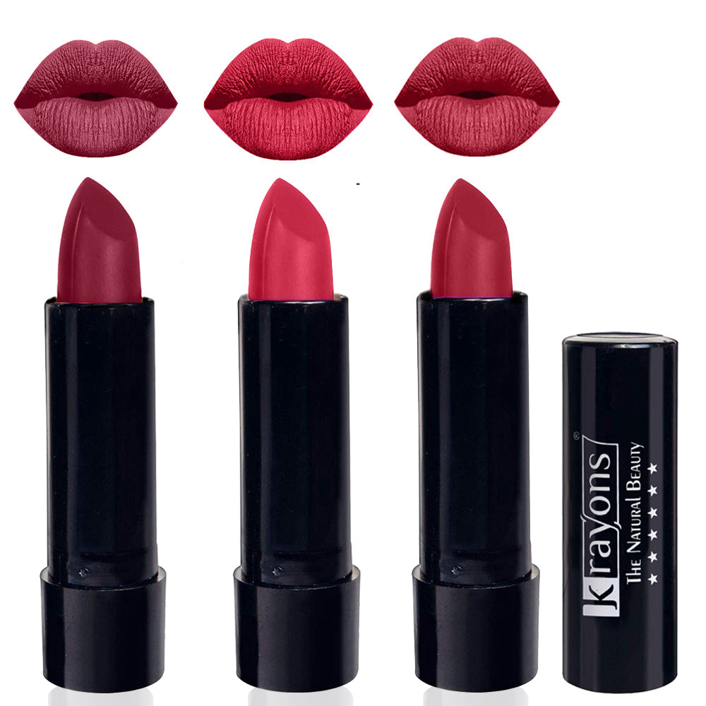 Krayons Cute Matte Lipstick, Waterproof, Longlasting, 3.5gm Each, Pack of 3 (Shocking Pink, First Crush, Orange Tango)