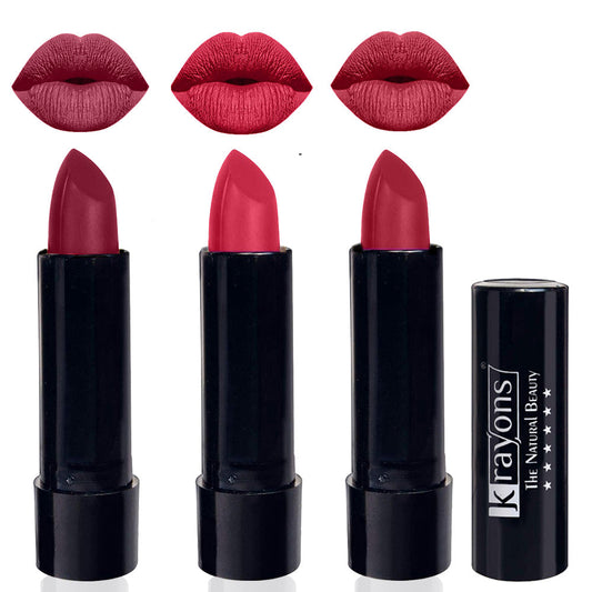 Krayons Cute  Matte Lipstick, Waterproof, Longlasting, 3.5gm Each, Pack of 3 (Shocking Pink, First Crush, Orange Tango)