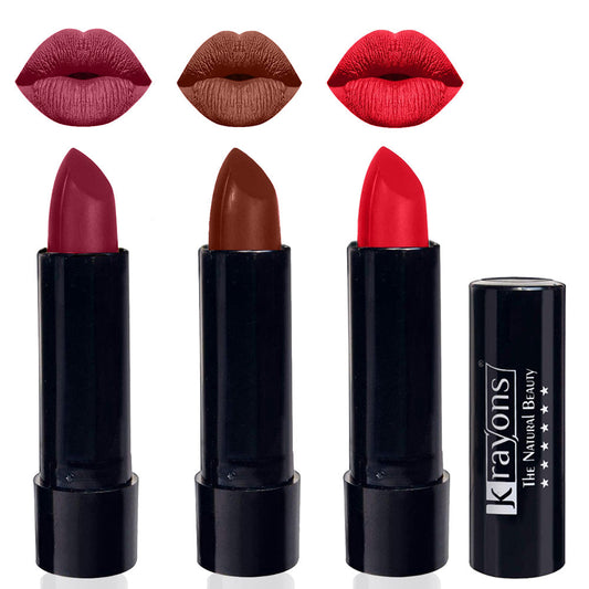 Krayons Cute  Matte Lipstick, Waterproof, Longlasting, 3.5gm Each, Pack of 3 (Shocking Pink, Chocolate Mocha, Orange Crush)