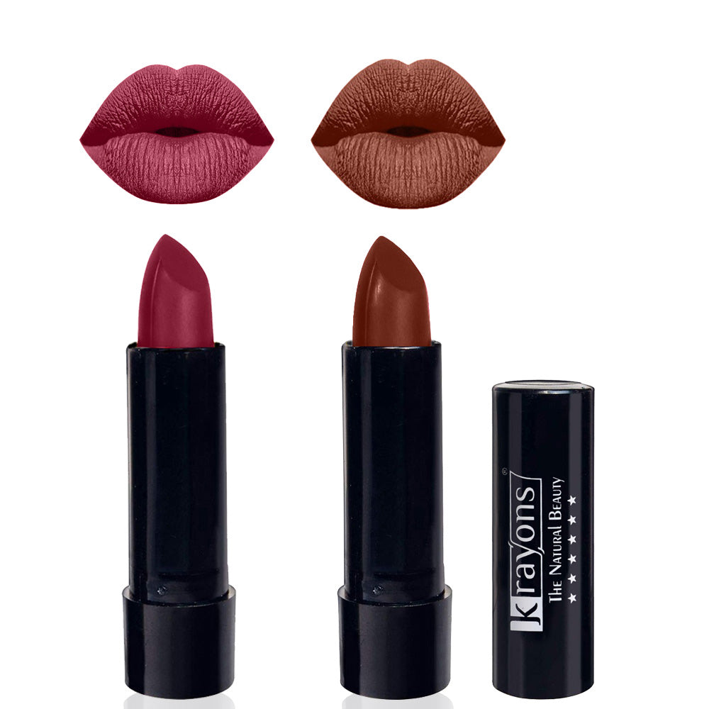Krayons Cute Matte Lipstick, Waterproof, Longlasting, 3.5gm Each, Pack of 2 (Shocking Pink, Chocolate Mocha)