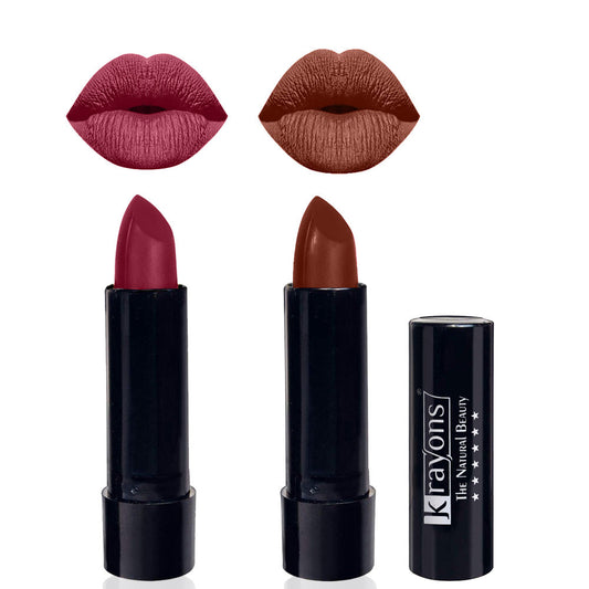 Krayons Cute  Matte Lipstick, Waterproof, Longlasting, 3.5gm Each, Pack of 2 (Shocking Pink, Chocolate Mocha)