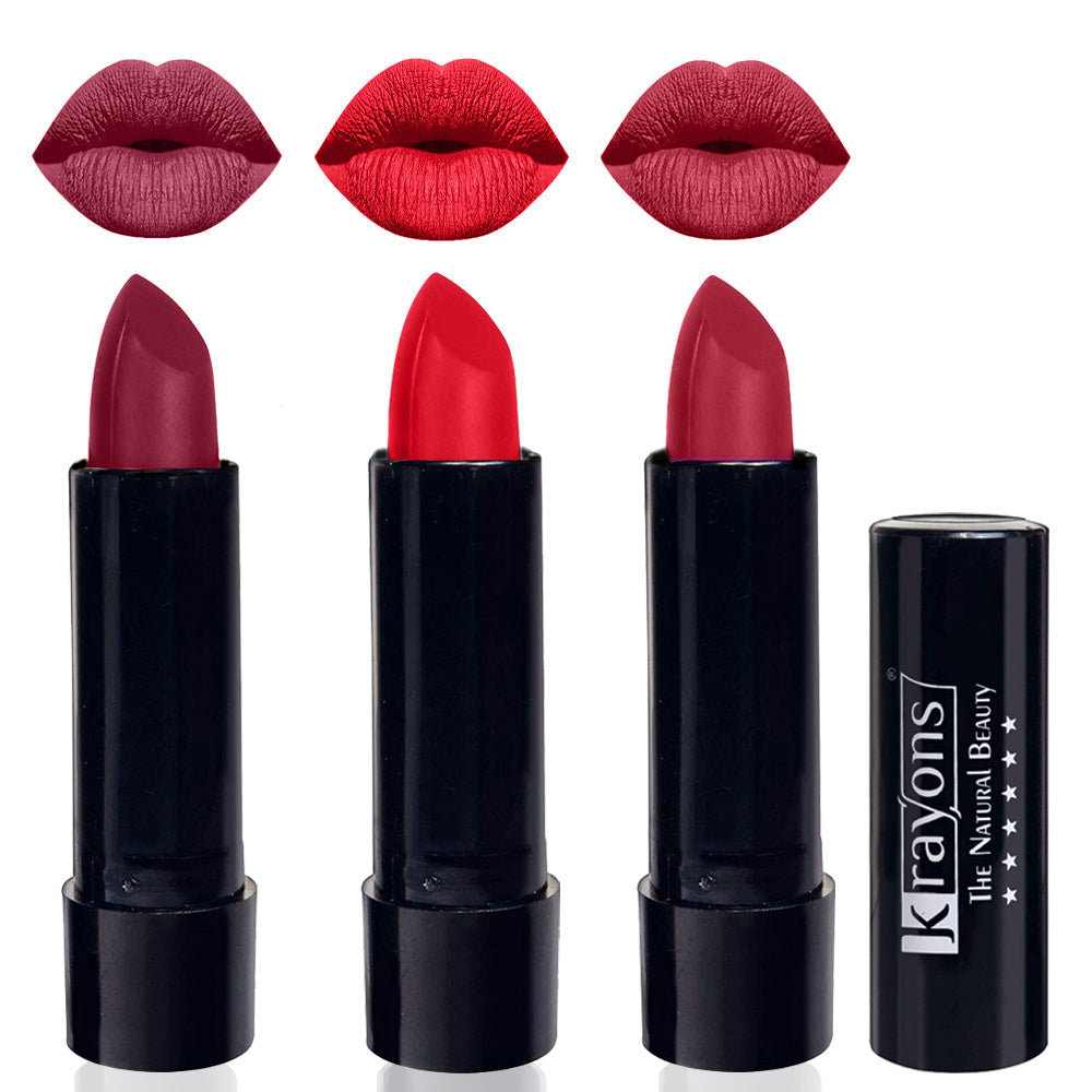 Krayons Cute Matte Lipstick, Waterproof, Longlasting, 3.5gm Each, Pack of 3 (Shocking Pink, Orange Crush, Orange Tango)