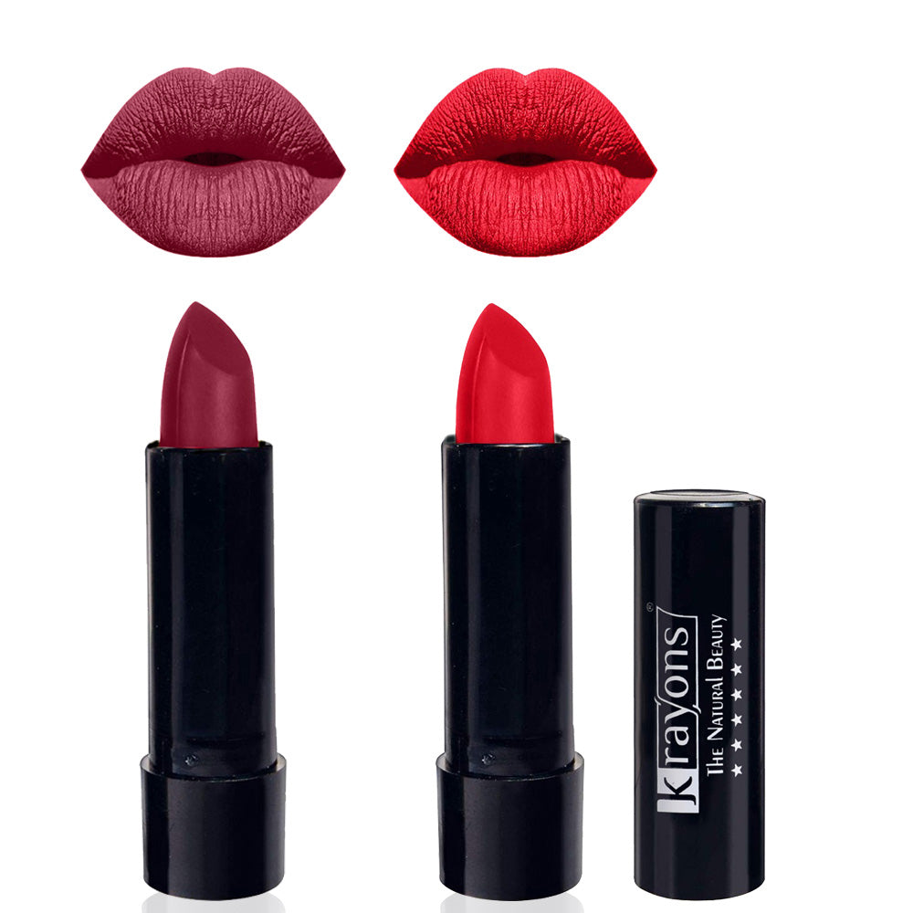 Krayons Cute Matte Lipstick, Waterproof, Longlasting, 3.5gm Each, Pack of 2 (Shocking Pink, Orange Crush)