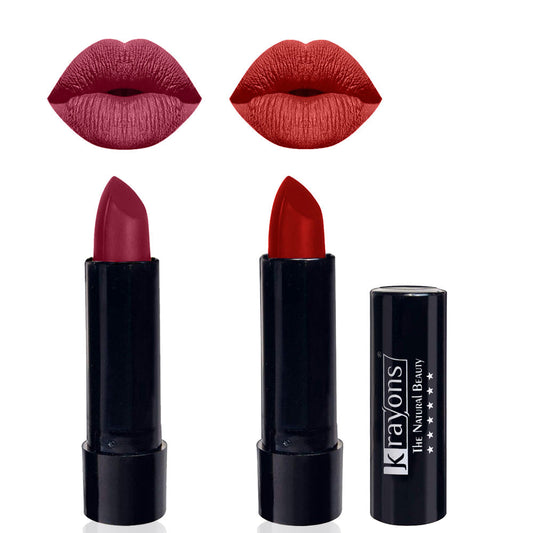 Krayons Cute  Matte Lipstick, Waterproof, Longlasting, 3.5gm Each, Pack of 2 (Shocking Pink, Centre Stage)