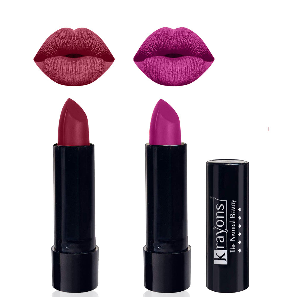 Krayons Cute Matte Lipstick, Waterproof, Longlasting, 3.5gm Each, Pack of 2 (Brick Tone, French Rose)