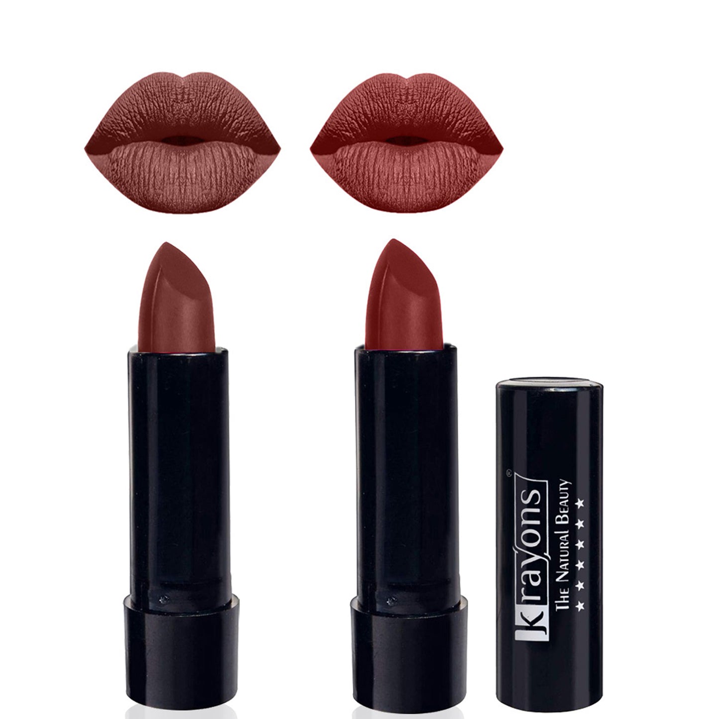 Krayons Cute Matte Lipstick, Waterproof, Longlasting, 3.5gm Each, Pack of 2 (Brick Tone, Cherry Maroon)
