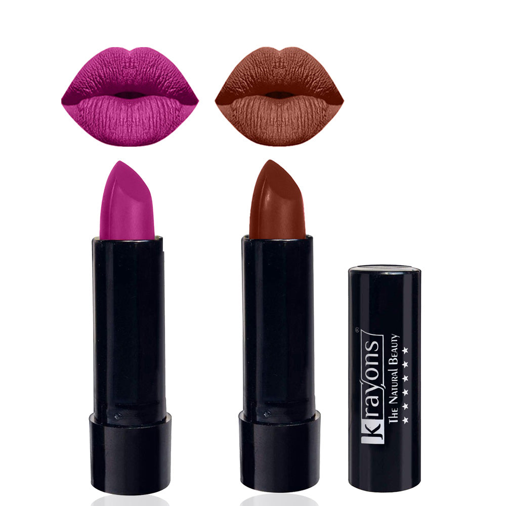 Krayons Cute Matte Lipstick, Waterproof, Longlasting, 3.5gm Each, Pack of 2 (French Rose, Chocolate Mocha )
