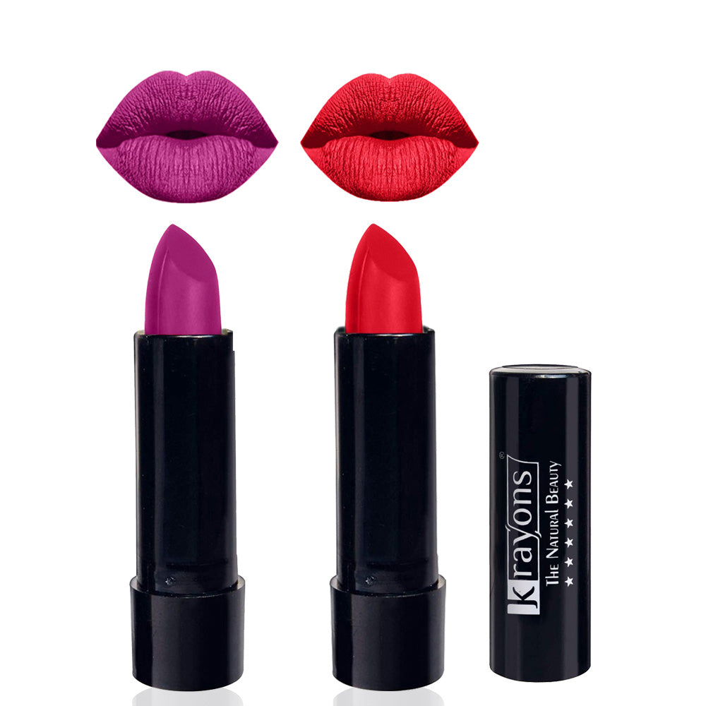 Krayons Cute Matte Lipstick, Waterproof, Longlasting, 3.5gm Each, Pack of 2 (French Rose, Orange Crush)
