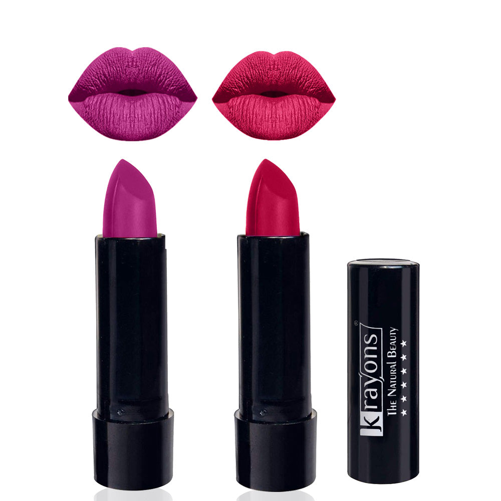 Krayons Cute Matte Lipstick, Waterproof, Longlasting, 3.5gm Each, Pack of 2 (French Rose, Pink Lips)