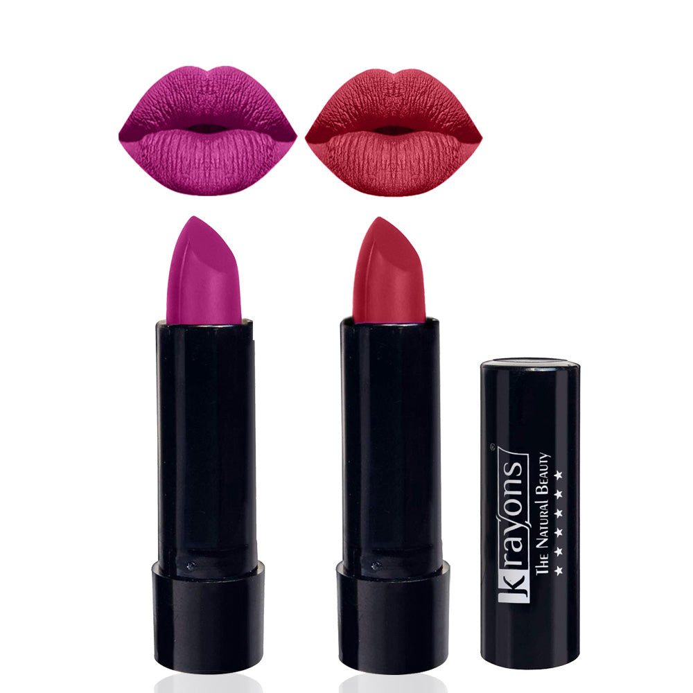 Krayons Cute Matte Lipstick, Waterproof, Longlasting, 3.5gm Each, Pack of 2 (French Rose, Orange Tango)