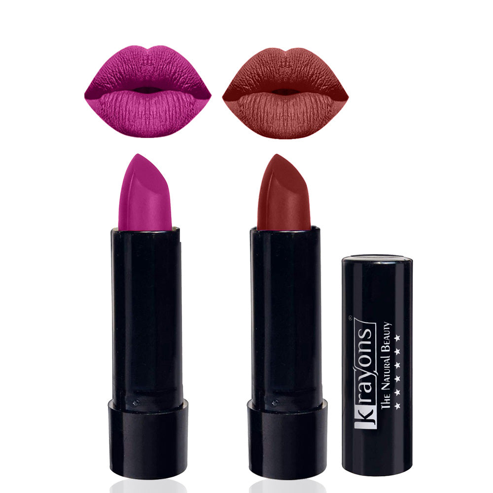 Krayons Cute Matte Lipstick, Waterproof, Longlasting, 3.5gm Each, Pack of 2 (French Rose, Cherry Maroon)