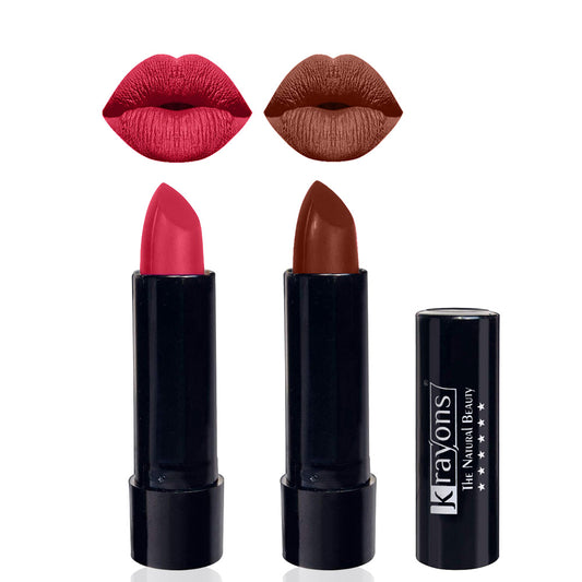 Krayons Cute  Matte Lipstick, Waterproof, Longlasting, 3.5gm Each, Pack of 2 (First Crush, Chocolate Mocha )