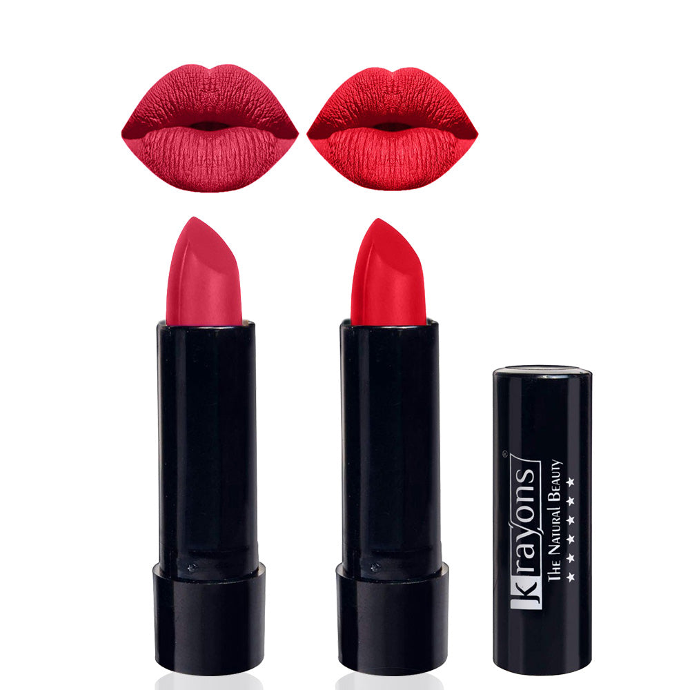 Krayons Cute Matte Lipstick, Waterproof, Longlasting, 3.5gm Each, Pack of 2 (First Crush, Orange Crush )