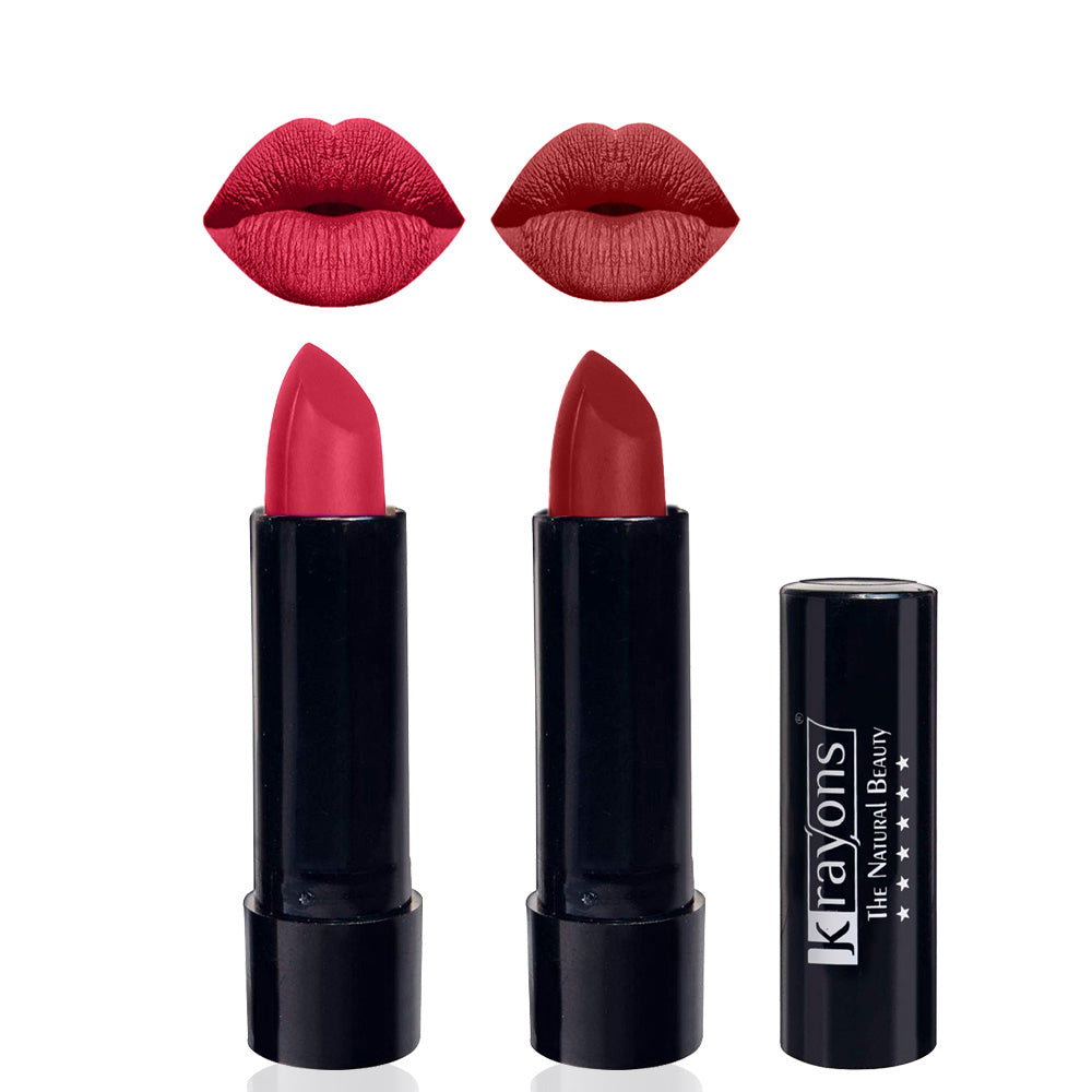 Krayons Cute Matte Lipstick, Waterproof, Longlasting, 3.5gm Each, Pack of 2 (First Crush, Signal Red)