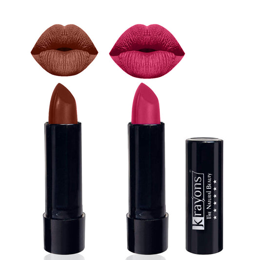 Krayons Cute  Matte Lipstick, Waterproof, Longlasting, 3.5gm Each, Pack of 2 (Chocolate Mocha, Angel Pink)