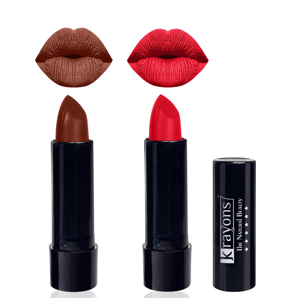 Krayons Cute Matte Lipstick, Waterproof, Longlasting, 3.5gm Each, Pack of 2 (Chocolate Mocha, Orange Crush)