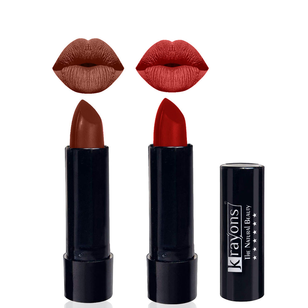 Krayons Cute Matte Lipstick, Waterproof, Longlasting, 3.5gm Each, Pack of 2 (Chocolate Mocha, Centre Stage)
